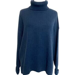 C by Bloomingdales Cashmere Turtleneck Sweater Womens Large Blue Pullover 2 Ply